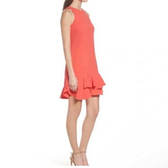Chelsea28 Tiered Ruffle Hem Sheath Dress in Coral Spice -  size 6 - Picture 3 of 7